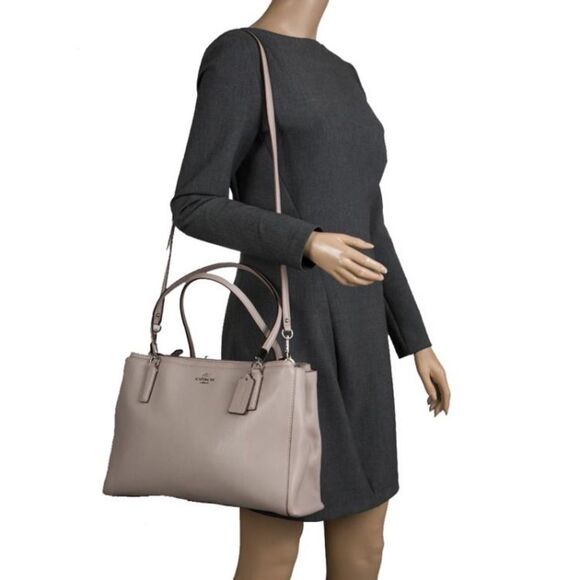 Coach - Large Taupe Carryall Satchel Shoulder Crossbody Leather Bag Purse - Picture 1 of 14